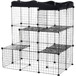 Клітка для котів PawHut з пробігом, 3 яруси, 2 двері, пандус, металевий каркас, 105 x 70 x 116 см, чорна