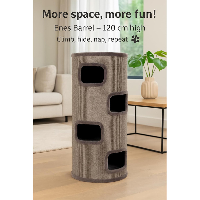 Драпак для котів Flamingo Enes S сірого кольору, 56 см, діаметр 42 см, сизаль та плюш