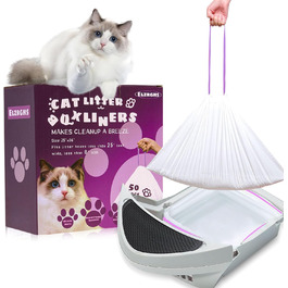 Вкладиші для котячого туалету Elzrghs з шнурком, сумісні з котячими туалетами 3/4, пакети для сміття, міцні, для автоматичних самоочисних туалетів, 50 шт.