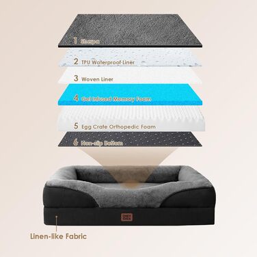 Ортопедичне ліжко для собак середніх порід EHEYCIGA, 91x68x17.5 см, з Memory Foam, вологостійке, з 4 бортиками, сіре/чорне