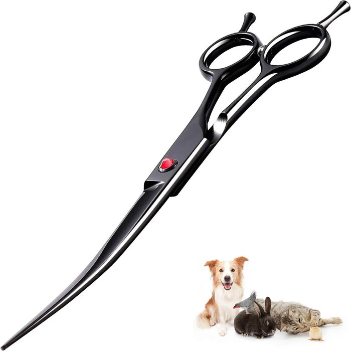 Професійна вигнута ножиця для собак 7,5' - ножиці для грумінгу собак, вигнуті ножиці для шерсті, ергономічна ручка (чорний)