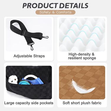 Підвищення для собак JOEJOY - комфортне автокрісло для маленьких та середніх собак до 15,9 кг, з memory foam, знімний, пральний чохол, переносна, безпечна подорож, колір коричневий