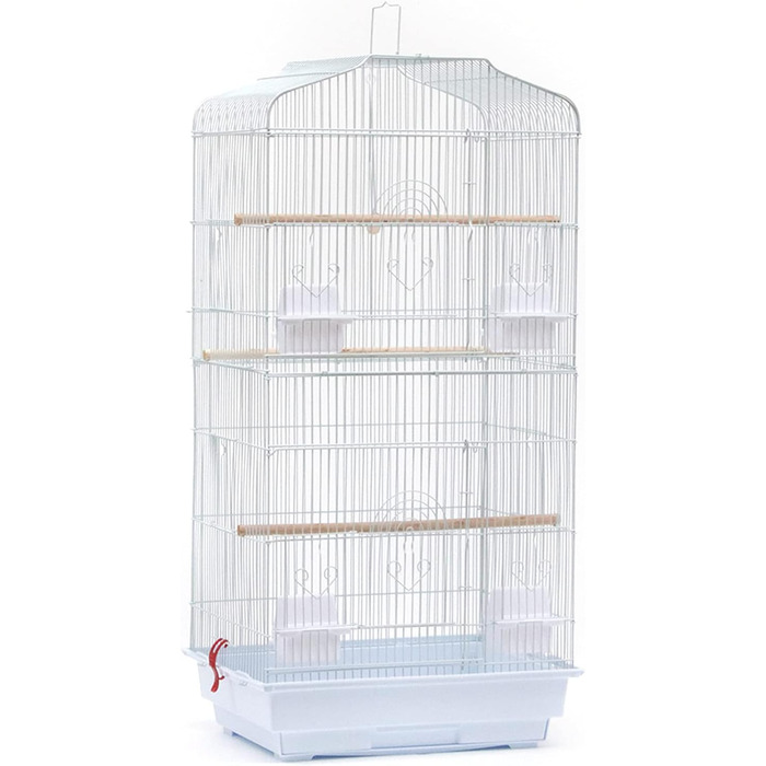 Клітка для папуг з драбиною, знімний піддон, біла (46x36x92 см)