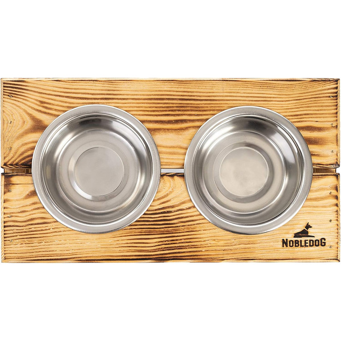 Набір мисок для собак Nobledog з нержавіючої сталі, миска для котів, піднята, дерев'яна, подвійний набір мисок, станція годування, тримач для мисок - об'єм: 2 x 0,3 л