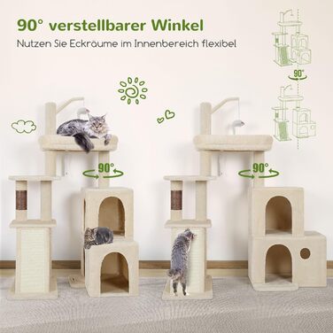 Драбина-кіготь Globlazer для котів XL, бежева, з 2 будиночками, платформа, іграшки, для великих котів та сениорів