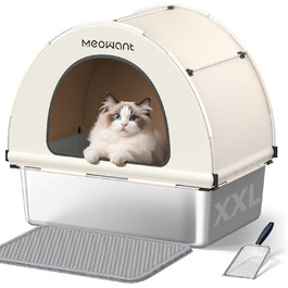 Лоток для котів MeoWant з нержавіючої сталі, великий, з дахом, герметичний, антибактеріальний, легко миється, білий
