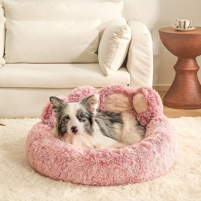 М'яке ліжко для собак Pfote Form: кругла, комфортна, рожева, велика, для маленьких та середніх собак, з штучного хутра, легко миється