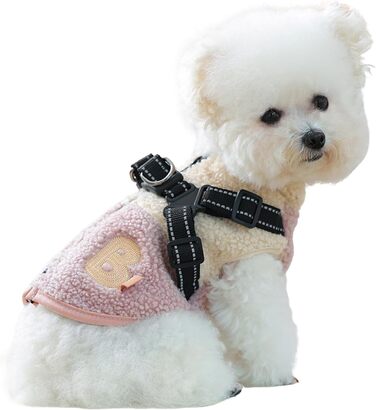 Зимовий теплий одяг для собак - куртка з отвором для шлейки, для малих та середніх порід, зелено-білий / рожево-білий колір