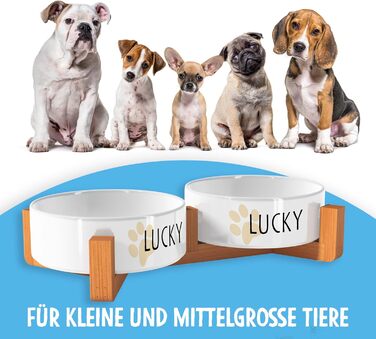 Персоналізована миска для собак OWLBOOK з ім'ям: миска для корму та води з кераміки та бамбука, 300 мл, з лапками