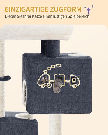 Дерево для котів Hzuaneri, 75 см, зі стійкою конструкцією, великою лежанкою, котячою печеркою, сизалевими стовпчиками, кошиком та іграшками, сірий колір