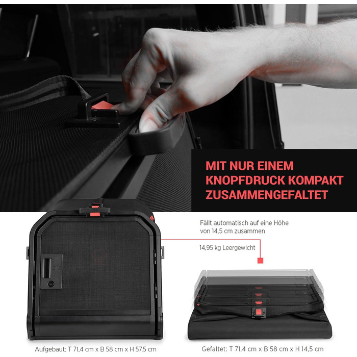 Транспортна переноска для собак 1one1 Origami Medium | Алюмінієва переноска для собак в авто | Складана переноска для собак з кнопкою та сертифікована на ударостійкість | Переноска для собак з алюмінію та текстилю (до 35 кг)