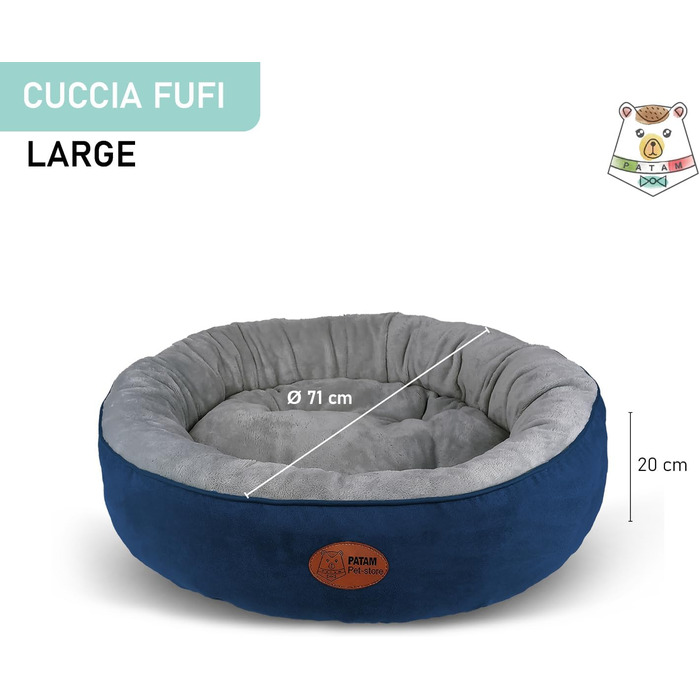 Кругле ліжко для собак та котів Fufi Large, 71 см, з м'якими краями, антиковзаюче, знімне, машинне прання