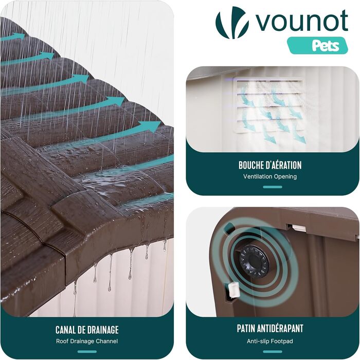 Будник для котів та собак VOUNOT всесезонний (Indoor/Outdoor), водонепроникний будинок для домашніх тварин з вентиляцією та похилим дахом, бежевий, 75 x 63 x 51 см