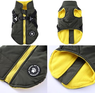 Зимова куртка для собак 2 в 1 з шлейкою, тепла куртка для цуценят та собак маленьких та середніх порід, зелена. Розміри: S (34 см), XL (49 см)