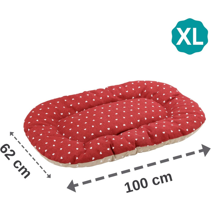 Лежанка для собак та котів Baroni Home - XL, 62x100x9 см, двостороння, серця, сірий та бордовий кольори