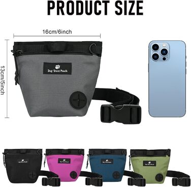 Сумка для ласощів для собак з магнітною застібкою, регульованим поясом, для тренувань, прогулянок на відкритому повітрі (сіра, з принтом тварин)