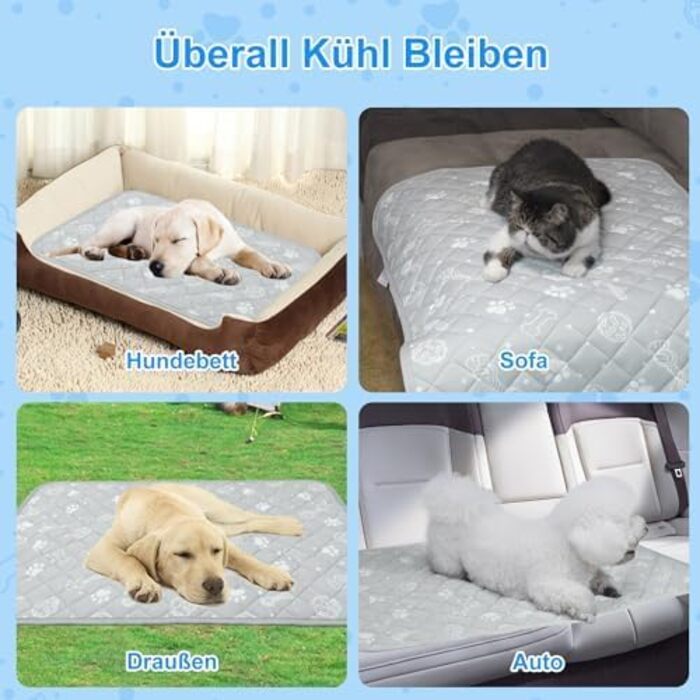 Кühlmatte для собак та котів MH MYLUNE HOME - термохромна охолоджуюча килимок, самоохолоджуюча, не слизька, водопоглинаюча, портативна, сіра, 110x80 см