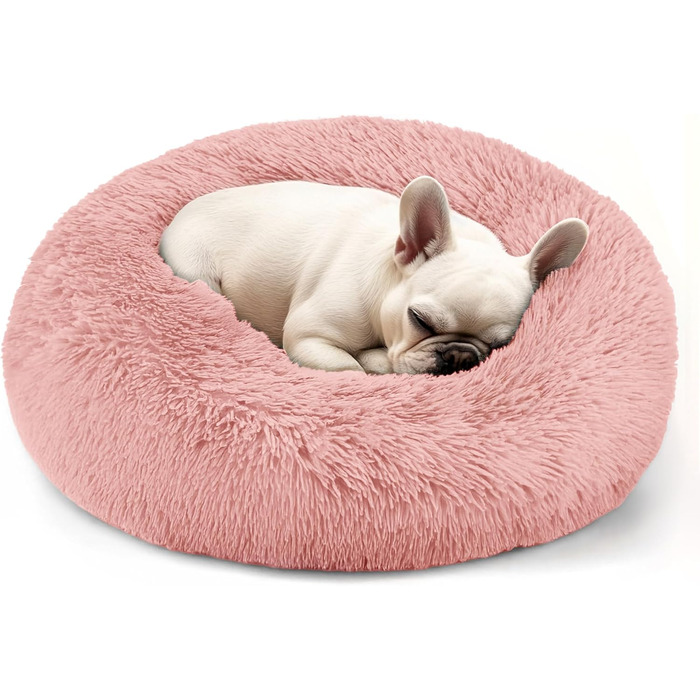 Кругле м'яке ліжко для собак та котів середнього розміру, 71.1 см, рожеве, для цуценят та кошенят, з ефектом 