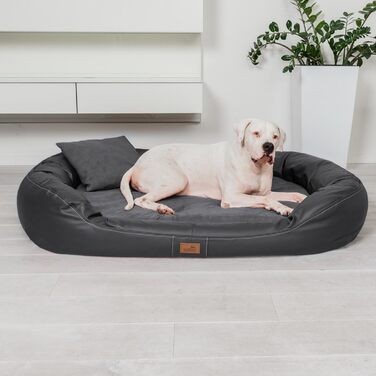 Ортопедичне ліжко для собак Tierlando® Lennart VIP з віскоеластичною матрацом та зносостійким штучним оксамитом | 85x65 см | Графіт