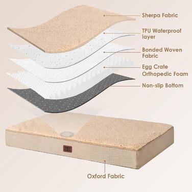 Ортопедичне ліжко для собак середнього розміру EHEYCIGA, 89x58x9 см, м'яке, знімний чохол, колір хакі