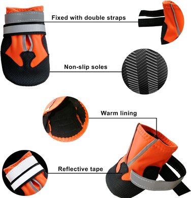 Водонепроникні чоботи для собак, 4 шт. Антиковзкі чоботи для собак з відбиваючим ремінцем, дощовики для собак, захист лап для малих, середніх та великих собак (S, Помаранчевий)