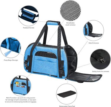 Переносна переноска для тварин Jespet, м'які стінки, для котів та цуценят, 17' x 9' x 11.5', блакитний