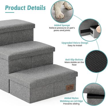 Сходинка для собак COZY KISS з місцем для зберігання, сіра, 43x72x42.5 см