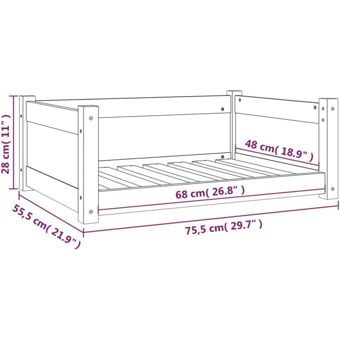 Ляжка для собак, біла, 75,5x55,5x28 см, з масиву сосни, корзина для собак, собаче ліжко, vidaXL