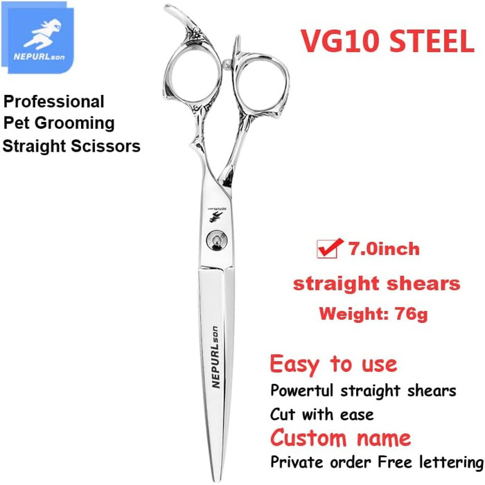 Професійна шерсть для тварин: прямі ножиці з Vg10 сталі, 17.8 см