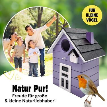 Пташник Vogelhaus No.64: для малих птахів (синиця, горобець, зяблик), декор для дому та місце для гніздування на вулиці, фіолетовий