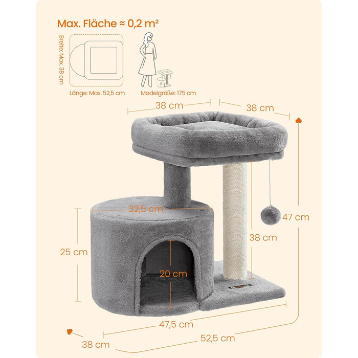 Дряпка для котів Feandrea PCT50W, кігтеточка з сизалю, кімнатна, сіра, з платформою