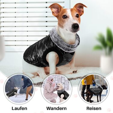 Звуковий теплий зимовий куртка для собак з флісовим коміром, куртка для собак з двома блискавками, відображає світло, для малих, середніх та великих собак (Чорний, XL)