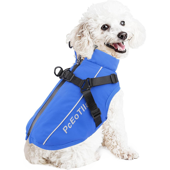 Водонепроникна куртка для собак PceOllar, тепла та вітронепроникна, з світловідбиваючими елементами, для маленьких собак та цуценят, блакитна