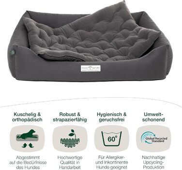 Ортопедичне еко-лежак для собак XXL HOUND & NATURE Zürich, сірий, 125x95 см, знімний чохол, флісовий, двосторонній, для великих собак