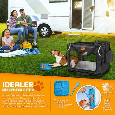 Трейлер для собак TRESKO® XXXL (102x69x69 см) з підкладкою, лопаткою та світловідбивачами | Переноска для собак та котів | Автомобільний трейлер для собак великих та малих порід | Міцна переноска для собак чорного кольору XXXL (102x69x69 см)