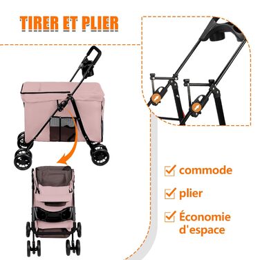 Дитяча коляска для тварин Homewell, рожева, до 20 кг, з сіткою, ременями та тримачем для напоїв
