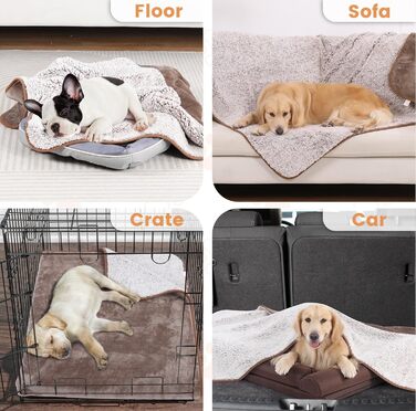 PETTOM Деки для собак Водонепроникні, Деки для собак на диван 152 x 127 см, Деки для собак з Sherpa та Flanell, Деки для домашніх тварин М'які та машинно-пранні (M: 127*100см, Колір: Коричневий)