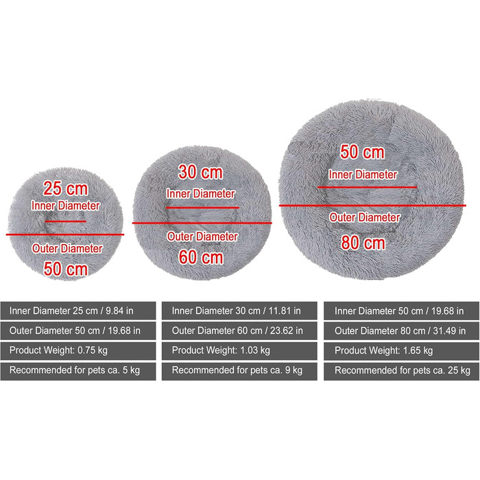 Кругла лежанка для собак та котів, лежанка-доннат, 80 см, світло-коричнева