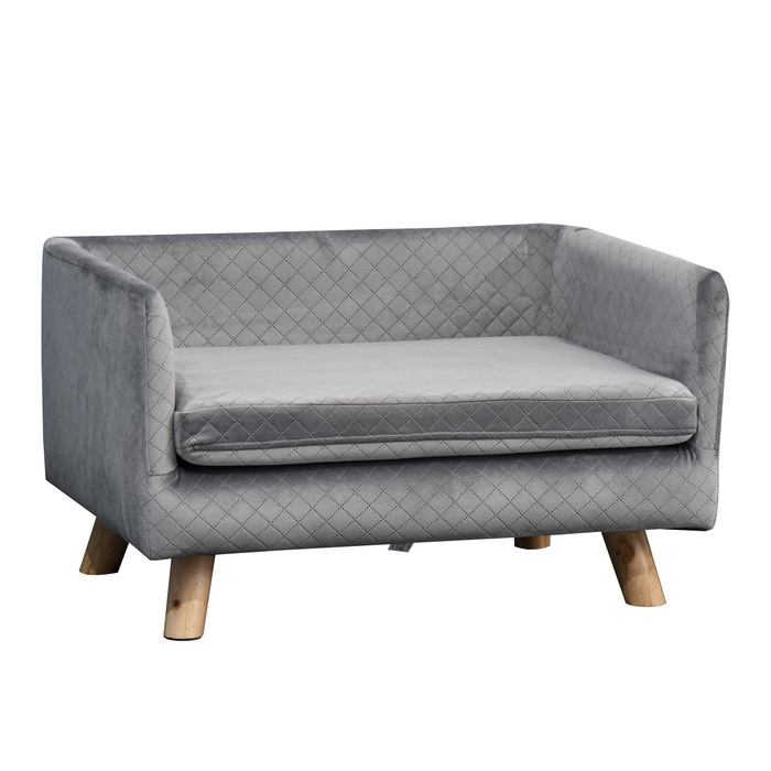 PawHut Dog Sofa Velvet Touch Pet Sofa для маленьких собак до 8 кг з дерев'яними ніжками сірий 64x45x36см для стильних меблів для домашніх тварин