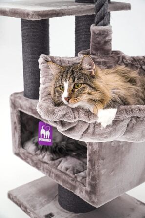 Дряпка для котів Petrebels Parklane 131 см, преміум-якість, XL гамак, спальне місце, товсті стовпи, бежево-кремова