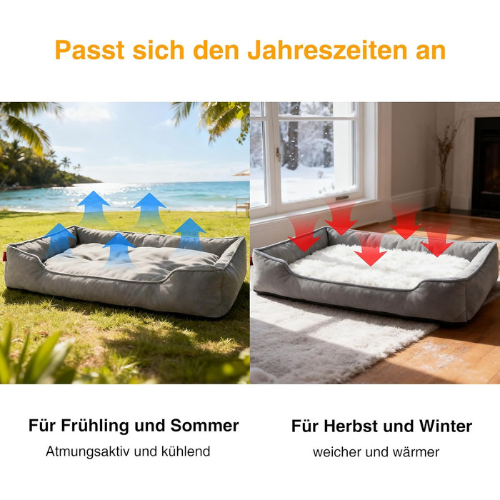 Лягу для собак середніх та великих порід Zedelmaier, 90х68х19 см: зносостійкий кошик, товсте ліжко, миється, водонепроникна, сірий колір.