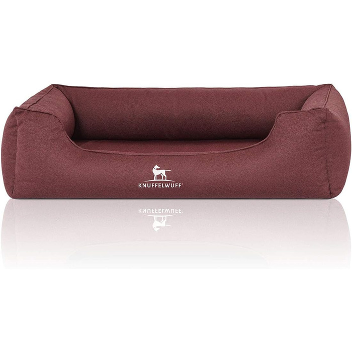 Ортопедичне вологостійке ліжко для собак Knuffelwuff Leon з велюру, ручної роботи, розмір M-L, 85 x 63 см - знімний чохол, придатне для прання - для великих, середніх та маленьких собак (Червоний, L 85 x B 120 x H 25 см)