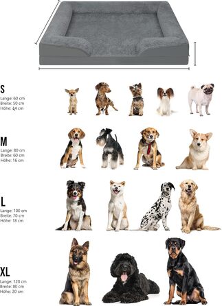Ергономічне собаче ліжко Normani для великих, середніх та малих собак - ортопедична подушка для собак - диванчик для собак з високим бортиком (Антрацит, 50x60x14 см)