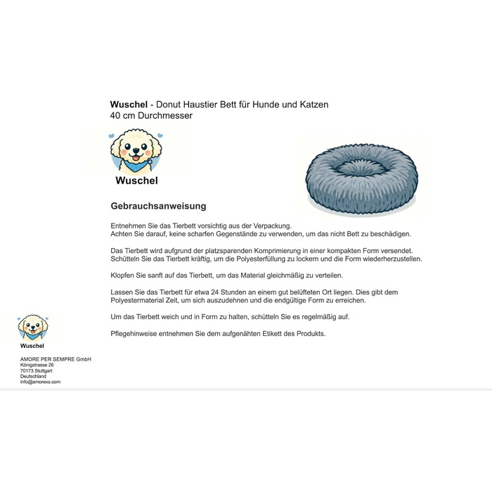 М'яке ліжко для собак та котів Donut, кругле, світло-сіре, Ø 40 см, з плюшу, миється, не слизьке