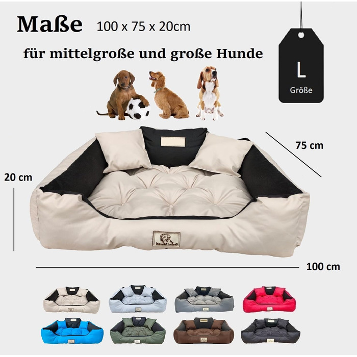 Крісло-ліжко для собак великих порід King Dog, велике, миється, з іменем, водонепроникне, силіконова наповнювач (Бежевий, 100 x 75 см)