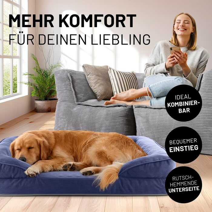 Ортопедичне собаче ліжко Lumaland Outdoor & Indoor | Собаче ліжко-софа 70x60 см | Для маленьких собак | Зі знімним, водонепроникним чохлом | Ортопедичне ліжко для собак
