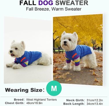 Пуловер для собак середнього розміру OUOBOB, теплий в'язаний зимовий пуловер з отвором на животі, еластичний светр для Бостон Тер'єрів та Французьких Бульдогів, L, Синій