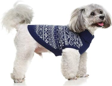 Теплий зимовий пуловер для собак та котів BINGPET з мотивом сніжинок, м'який, теплий (S, Морська синя)