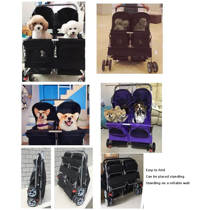 Дитяча коляска для кота та собаки 2в1, чорна з дощем, легко складається