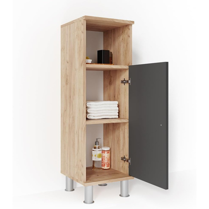 Пенал для ванної Vicco Fynn, антрацит/дуб, 30x95 см